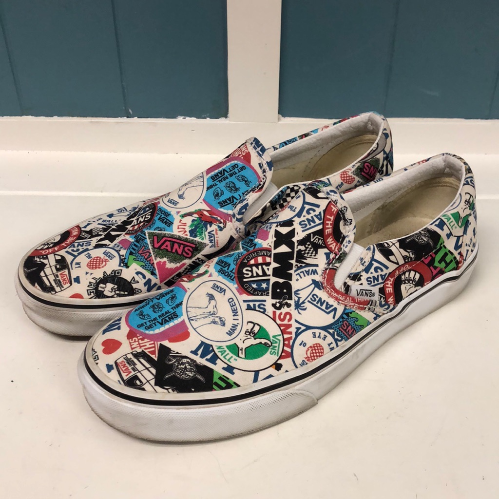Vans Classic Slip-On Mash Up Stickers Mens 9 Skateboard Shoes Women’s 10.5